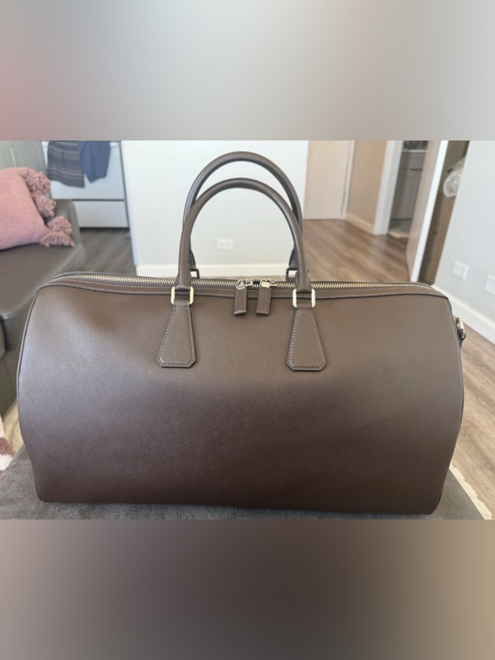 Prada Brown Saffiano Leather Duffle Bag - Picture 2 of 8